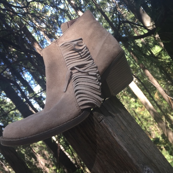 Tan Swede cloth fringed short  cowboy boots,HP25 - Picture 2 of 9